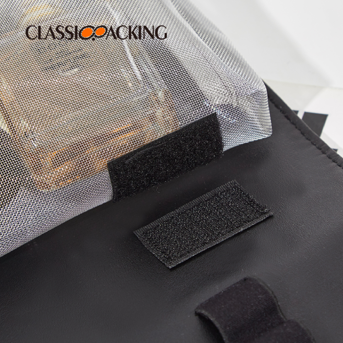 in-stock mesh makeup bag and brush bag set velcro close-up